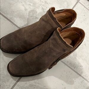 Born Brown Suede Ankle Booties with Zippered accents.